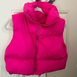 women’s trendy small hot pink cropped amazon brand puffer vest